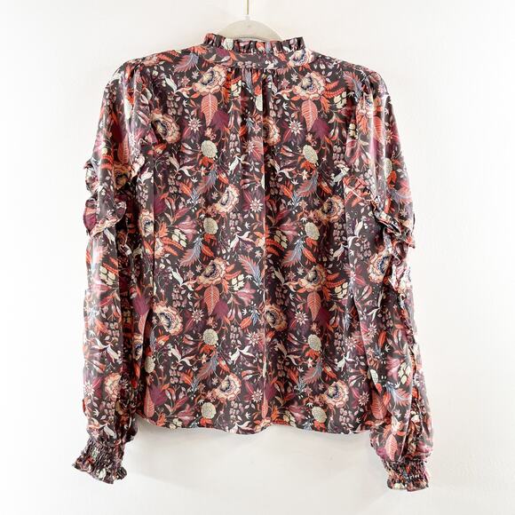 Evereve Clara Floral Paisley Long Sleeve V Neck Blouse Top Maroon Small - Picture 4 of 5